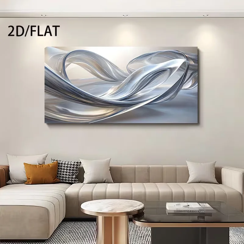 [2D Flat] 1pc Large Abstract Canvas Wall Art - Minimalist Modern & Gray Swirling Lines, Frameless Vertical Painting for Living R