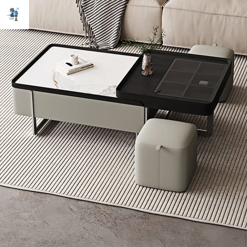 HYS medieval Italian minimalist technology stone rectangular coffee table high-end light luxury complete storage