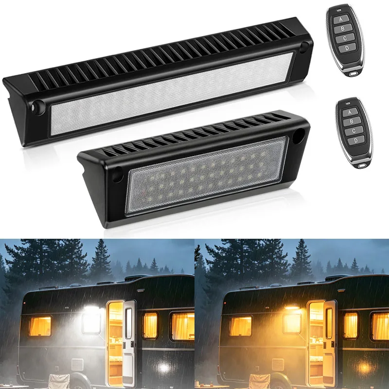 13inch /9inch Awning RV LED Awning Porch Light with Remote White & Amber Dual Color Porch Light for Campers Trailers
