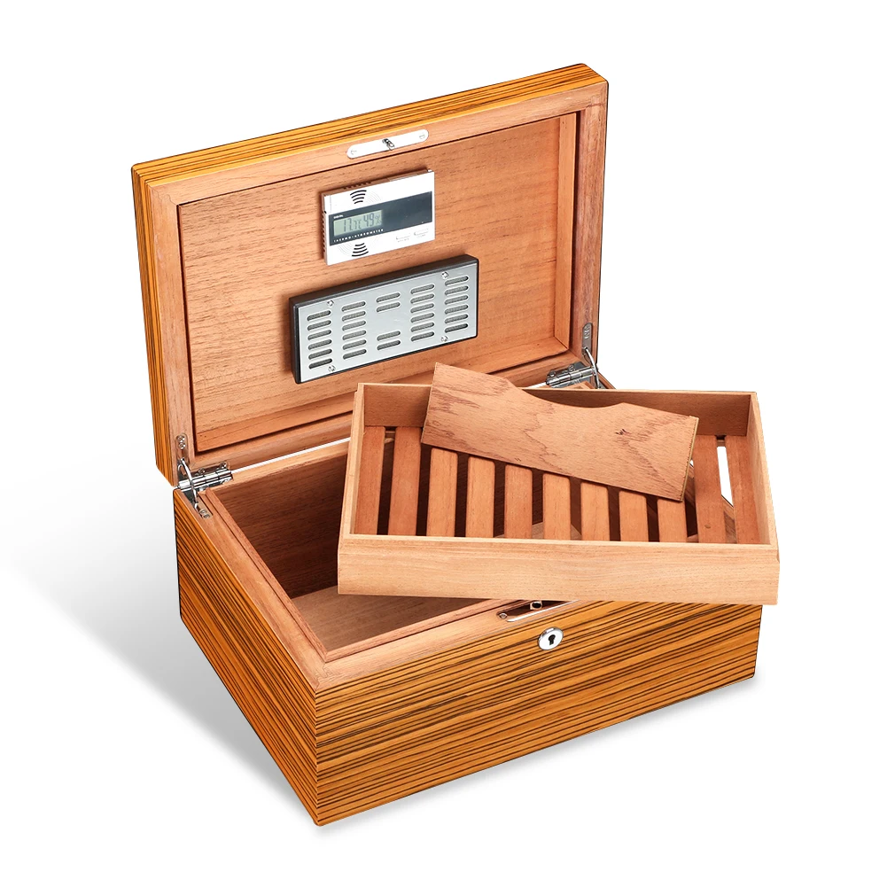 Imagem -04 - Galiner Luxo Madeira de Cedro Charuto Humidor com Controle Higrômetro Umidificador Umidade Portátil Fumar Acessórios Puro Case Caixa