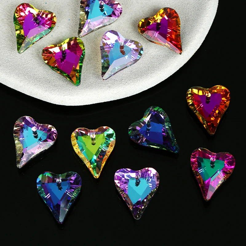 12/24PCS 17x14mm Crystal Heart Pendant Glass Beads for Jewelry Making DIY Earrings Necklace Loose Beads Plating Color Accessory