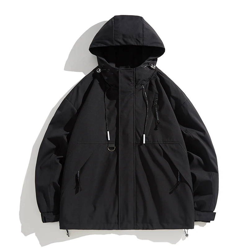

Mens Casual Versatile Jacket Hooded Elastic Button Rainproof Windproof Fashion Coat Windbreakers Hiking Trips Outdoor Male Top