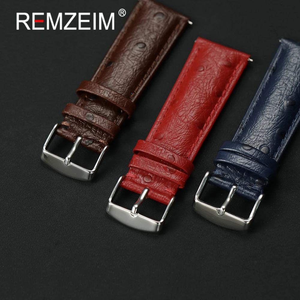 Ремешок из натуральной кожи со страусиным узором, 18 мм, 20 мм, 22 мм, быстросъемный ремешок из воловьей кожи для мужчин и женщин, сменные ремешки, аксессуары для часов