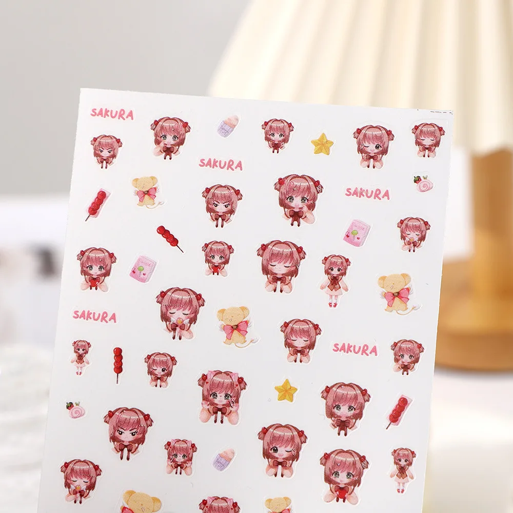 Chibi Q Versie SAKURA CERBERUS Nail Stickers Otaku Anime Merch Nail Decals Roze Ster Nail Art Accessoires Levert Decor