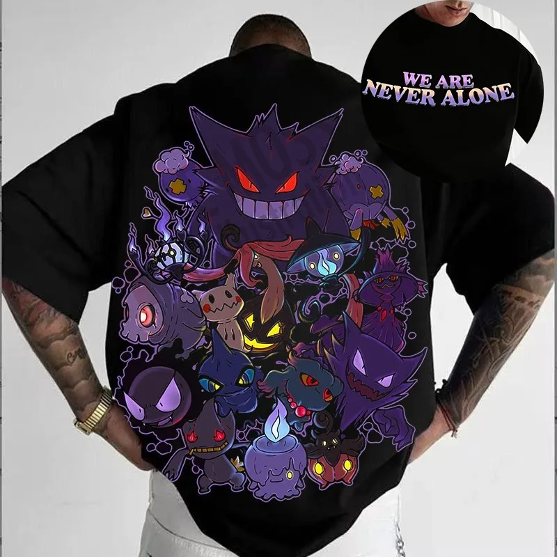 

Футболка с двусторонним принтом Pokémon Ghost Type «Мы никогда не одино», летний слоган Y2K Harajuku, свободный топ с короткими рукавами