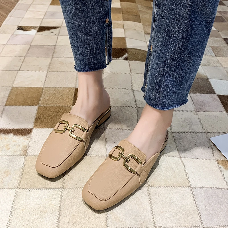 2022 Spring Summer Women Mules Shoes Brand Slippers Fashion Round Toe Bowknot Baotou Straw Plaited Article Fisherman Slippers