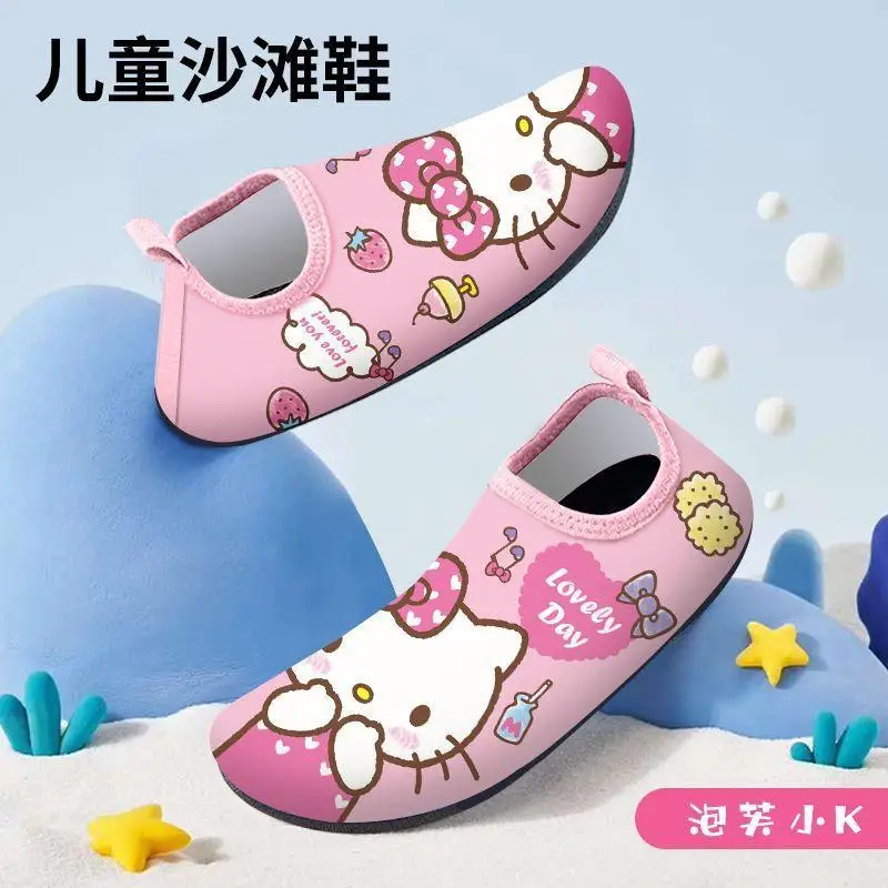 أحذية الشاطئ Hello Kitty Cinnamoroll Kawaii للأطفال، أحذية Anime Cartoon New Sanrio Yoga، أحذية سباحة قابلة للتنفس، سريعة الجفاف