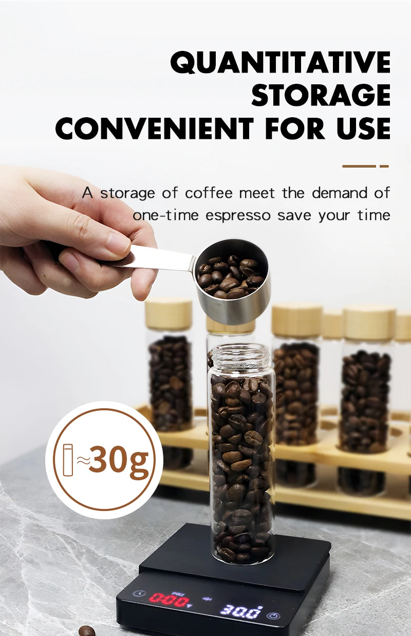 Kaffeebohnen Aufbewahrung röhrchen Behälter große Kapazität Flasche 30g mit Display Rack Einzel dosis Keller Espresso Access oris Set – Detail 6