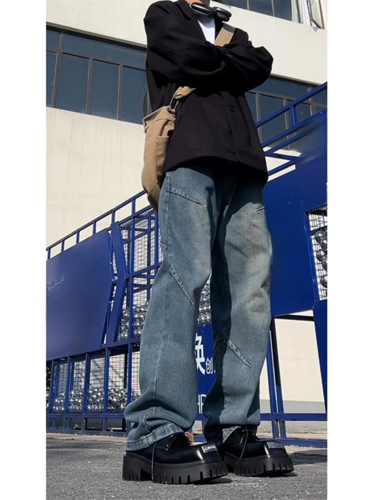 

American Vibe Blue Jeans Men's High Waist Slim Straight Leg Jeans Spring Faionable Wear Resistant Cotton Polyester Blend