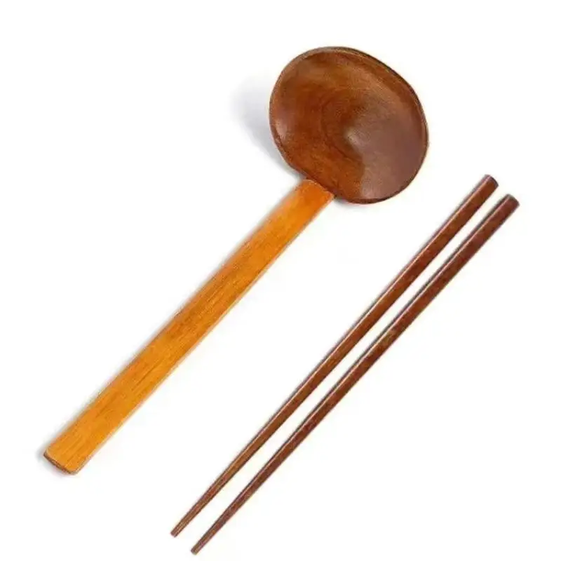 1/2Pcs Cooking Tableware Wooden Japanese Style Long Handle Soup Spoon Chopsticks Kitchen Utensil Tool Ramen Spoon Slotted Spoon