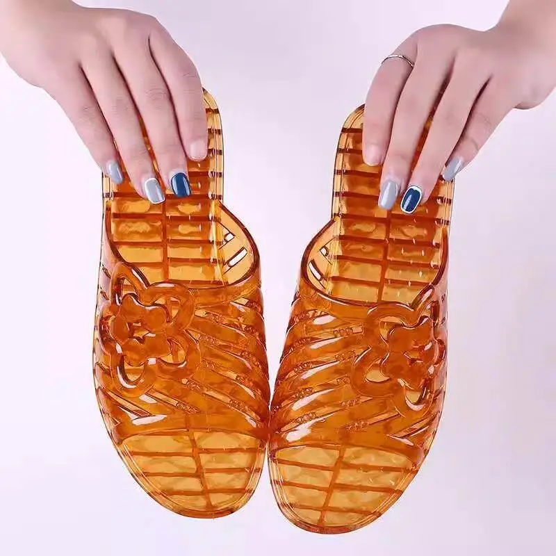 Sandalias de gelatina de cristal para mujer, talla grande, con soporte de plástico, antideslizantes para baño, sandalias de p...