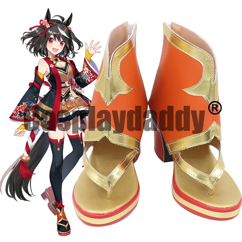 Uma Musume: Pretty Derby Kitasan Black Cosplay Orange Shoes Thong Heel Booties C006