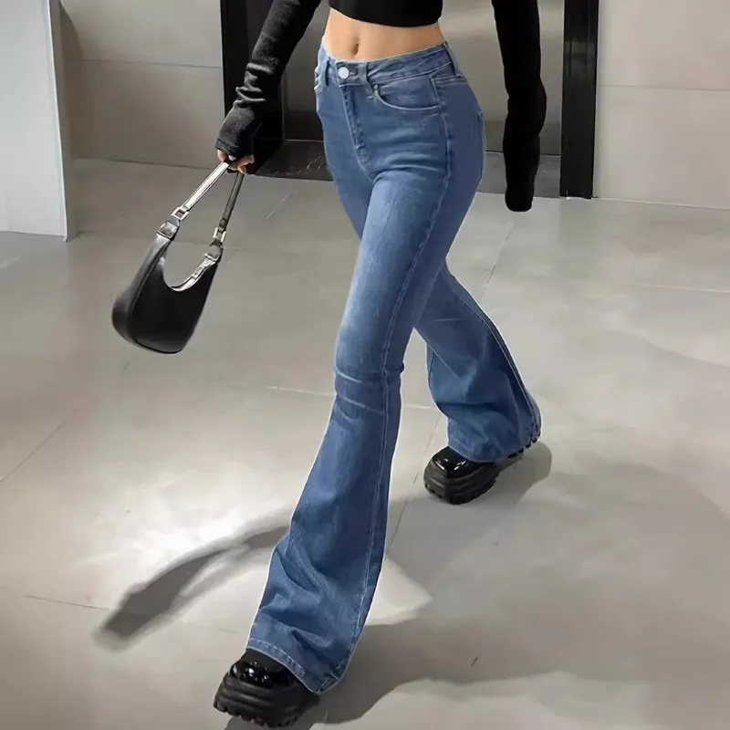 

Новые трансграничные женские джинсы Amazon AliExpress, женские расклешенные утягивающие повседневные эластичные брюки с высокой талией модные