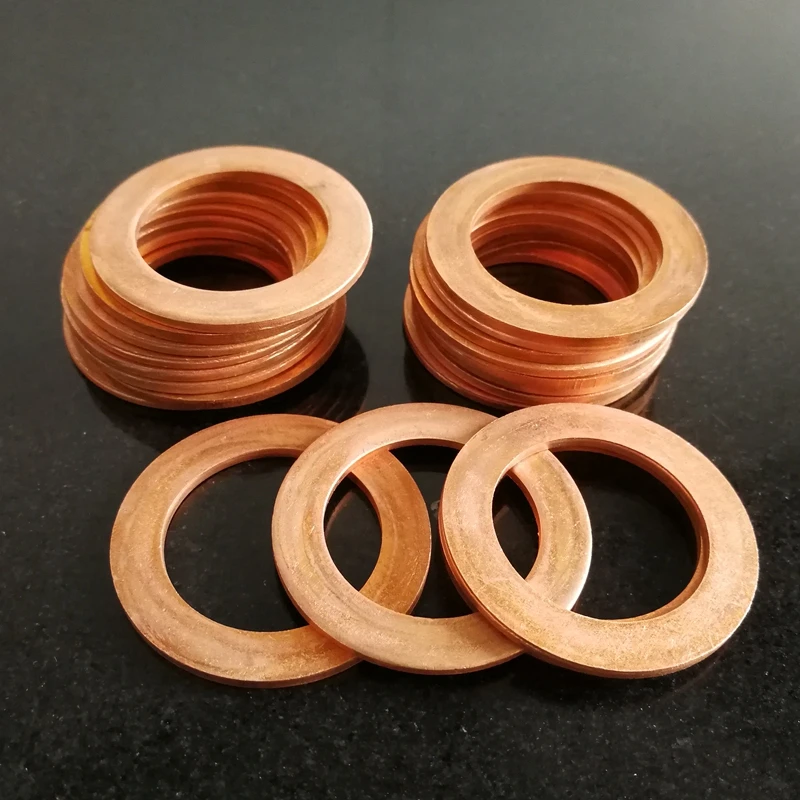 Copper Flat Washer M3-M15  0.1 0.2 0.3mm thick Seal Gasket inner diameter Sealing Ring Thin Sheet T3 Red copper washer