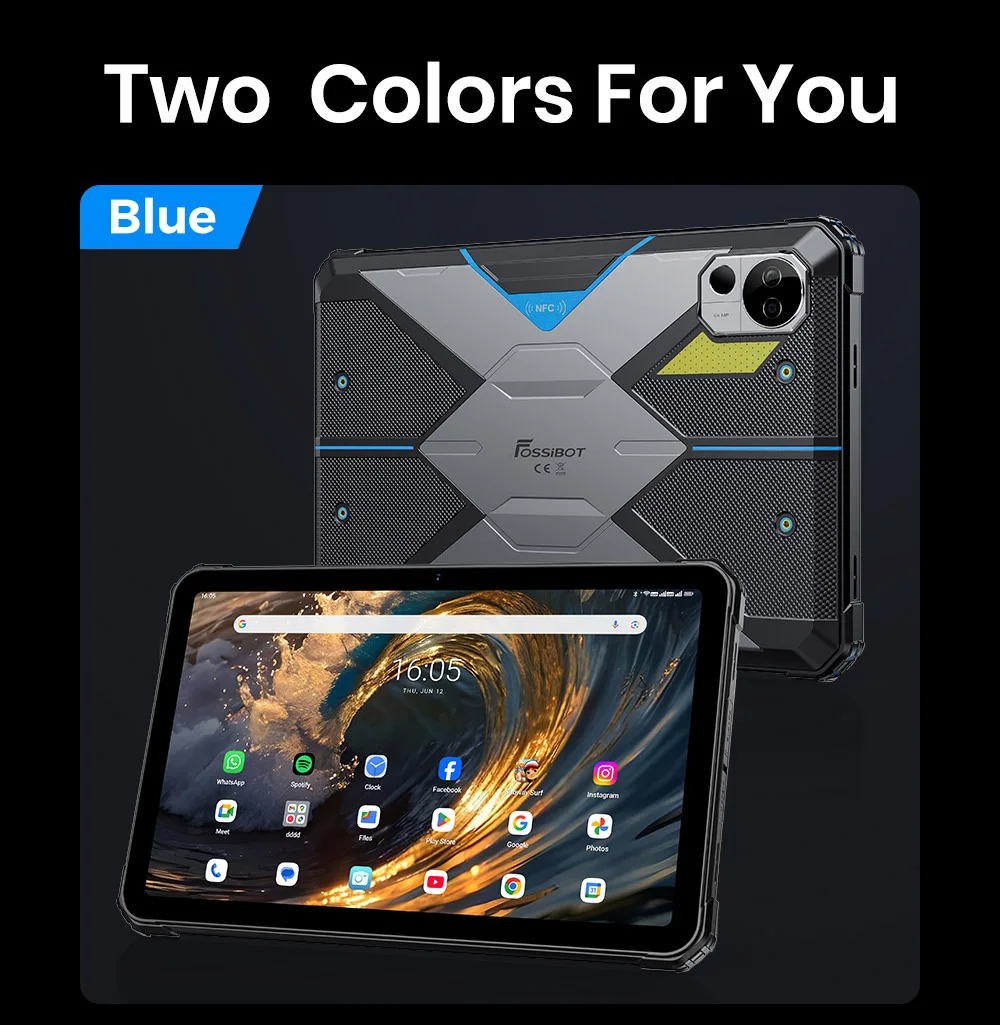 Fossibot Dt3 5g Rugged Tablet, Android 15, 10.4" Display, 12Gb Ram 256Gb Rom, Wifi 6, 66W Fast Charge, 64Mp+32Mp Camera, Nfc