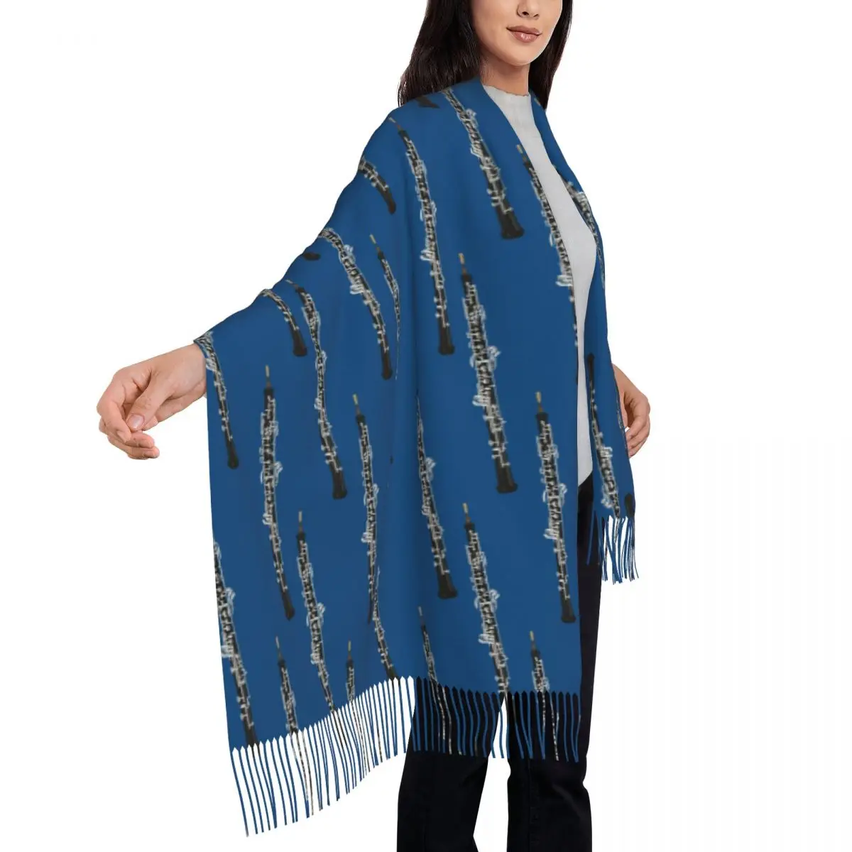 Oboe On Blue Scarf Tassel Scarves Women Soft Warm Shawls and Wraps Long Fall Winter Shawl Wrap