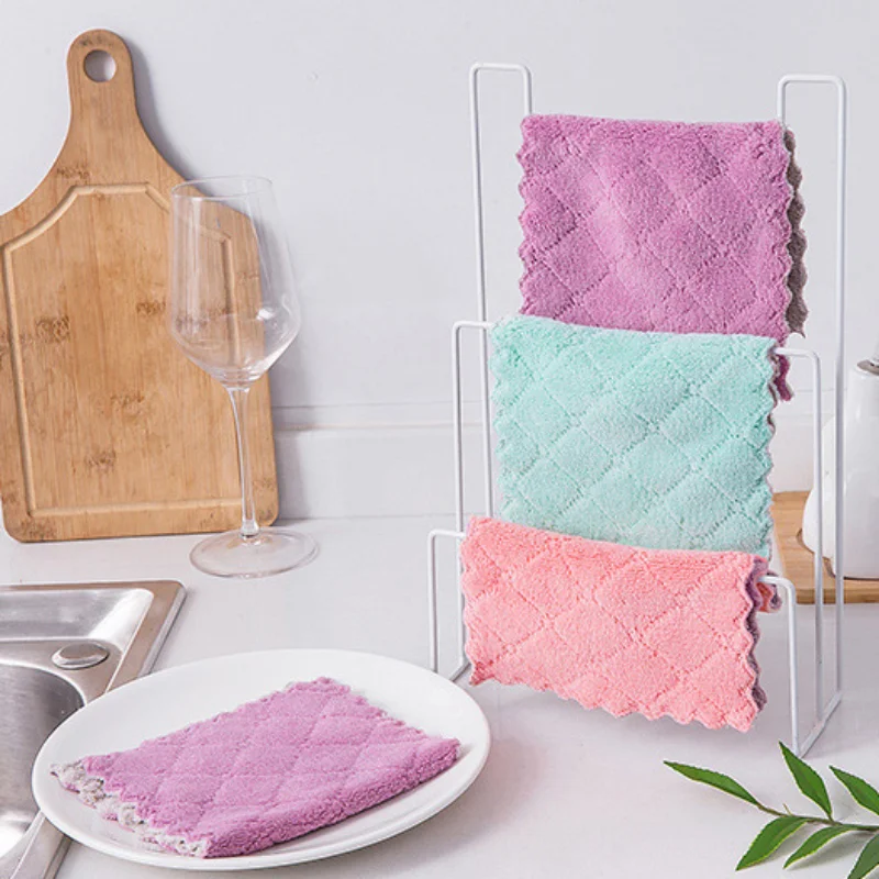 10PCS Microfiber Towel Absorbent Kitchen Cleaning Cloth Non-stick Oil Dish Towel Rags Napkins Tableware Household Cleaning Towel