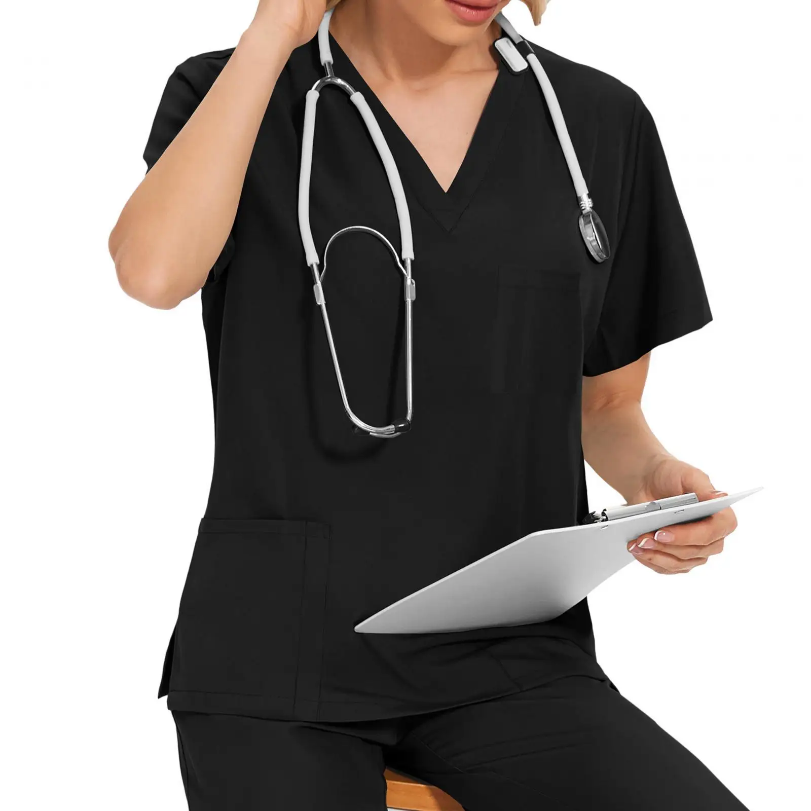 professional-nurse-scrub-suit-for-women-with-adjustable-waist-pants-and-v-neck-top