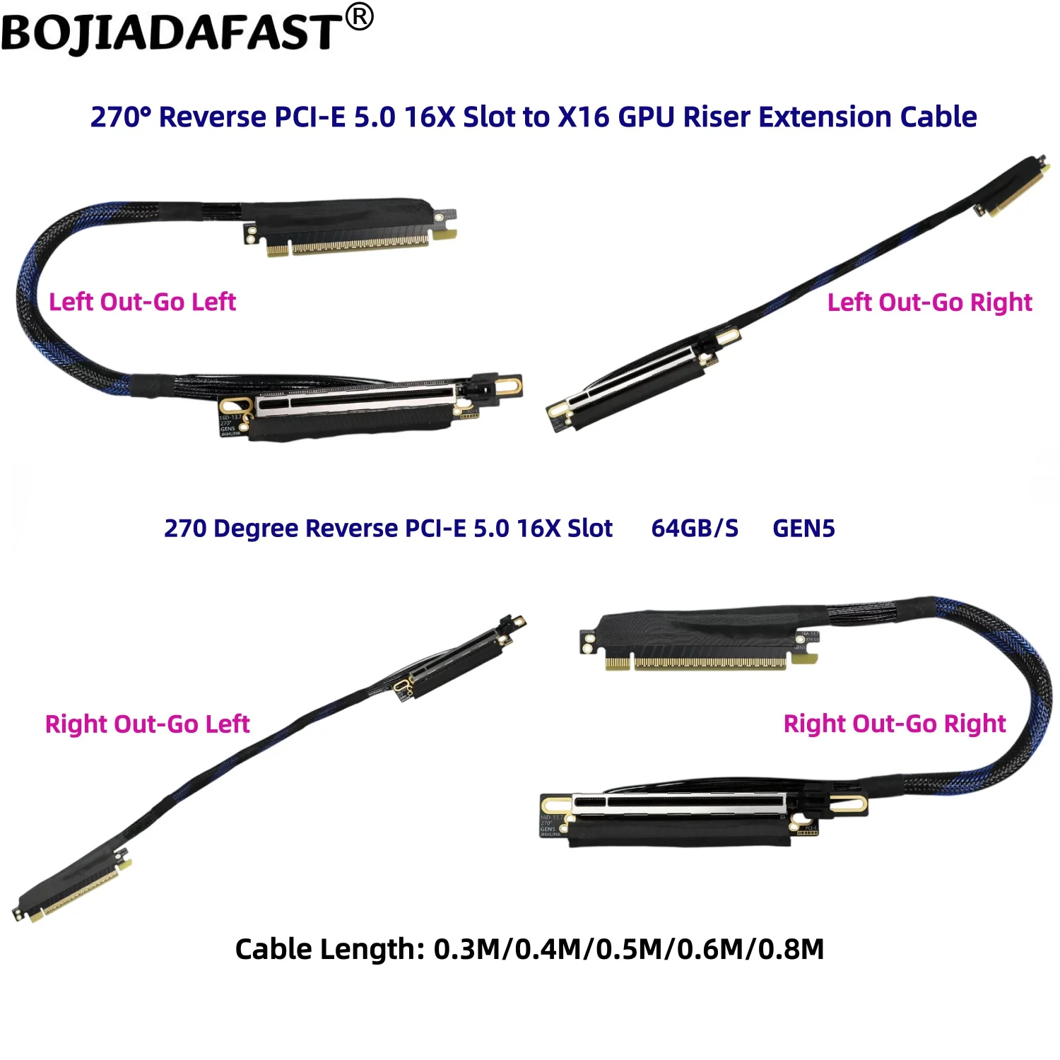 270 Degree PCI-E 4.0 16X to PCIe X16 Graphics Card GPU Riser Extension Cable 0.3M 0.4M 0.5M 0.6M 0.8M 1M for RTX5090 AI Server