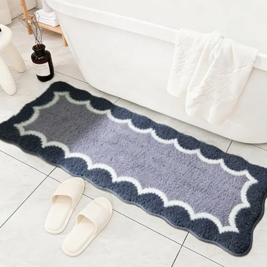 

Scalloped Bathroom Rugs MatNon Slip Absorbent Quick Dry Bath Mats for Shower Room Plush Microfiber Bath Rug for Bathroom Floor