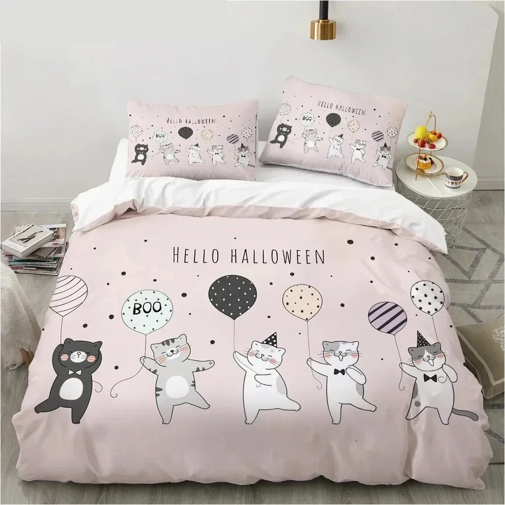 

New 3D Print Cartoon Cat and Fish Bedding Set 3D Printed Suitable for Bedroom Duvet Cover Set With Pillowcases Kids Home Textile