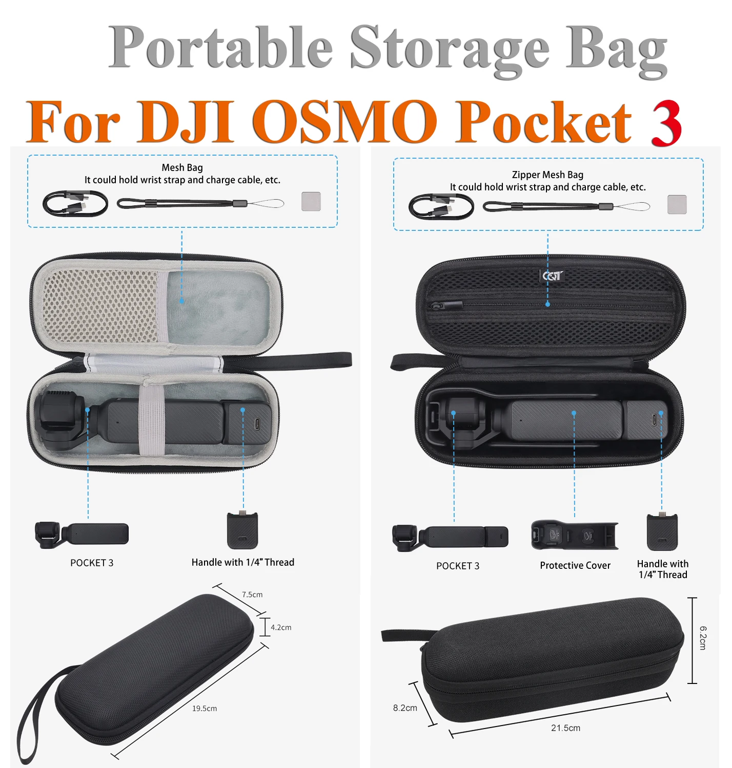 ل DJI OSMO Pocket 3 Gimbal حقيبة محمولة الجسم واقية تخزين ملحقات الكاميرا