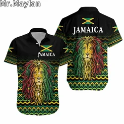 JAMAICA LION FLAG Hawaiian Shirts 3D Reggae Bob Marley Shirt Summer Short Sleeve TShirt Streetwear Oversized 5XL Chemise Homme-6