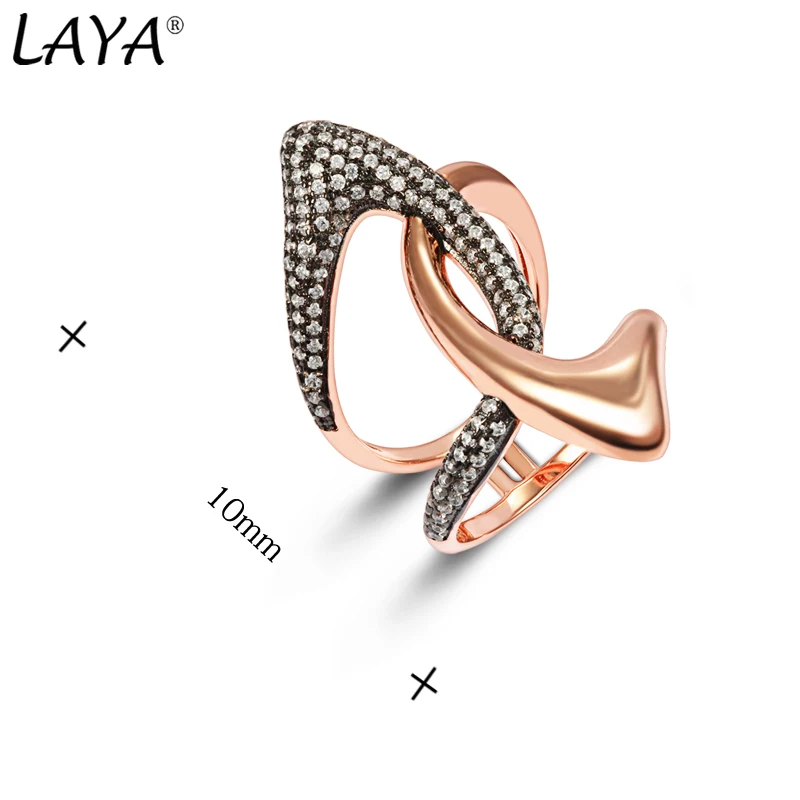 LAYA 925 Sterling Silver Shining Zircon Gothic Thumb Black Ring For Women Men Irregular Personality Luxury Jewelry New Trend