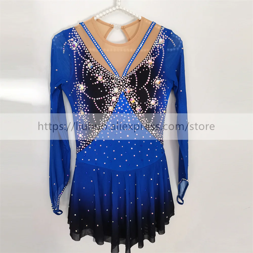 LIUHUO ผู้หญิงผู้ใหญ่สาวปรับแต่งเครื่องแต่งกายการแข่งขัน Leotard สเก็ตน้ําแข็งชุด Roller Modern Blue Dance เด็ก