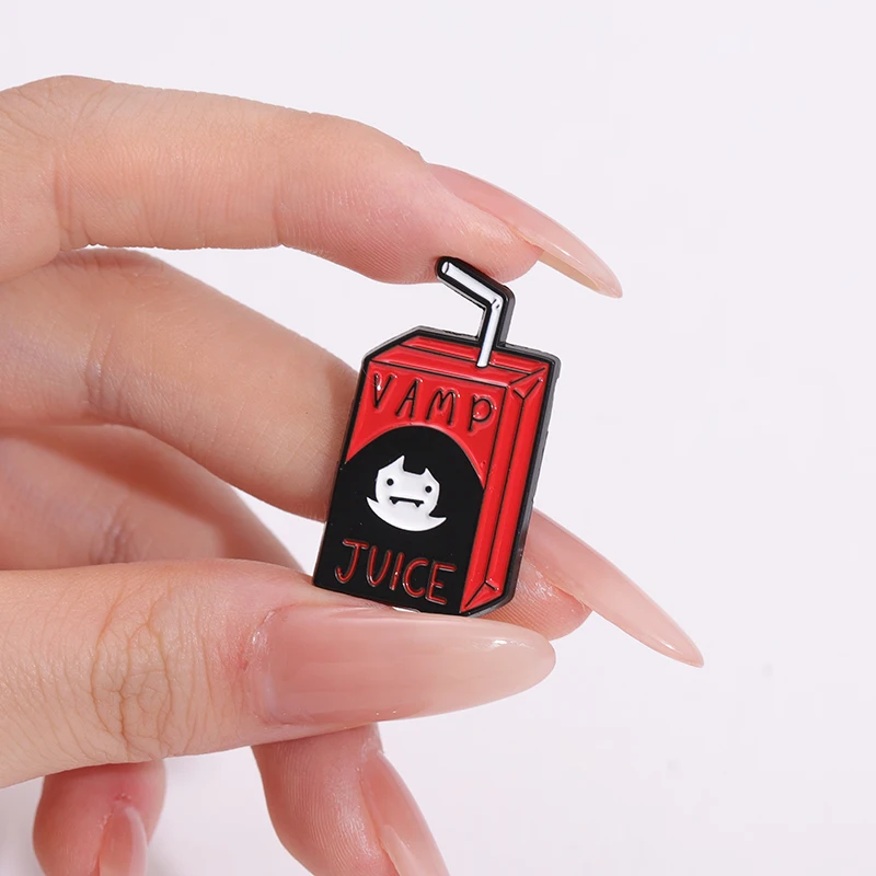 Punk Vamp Bat Juice Drink Box Enamel Pins Custom Adventure Animation Brooch Backpack Lapel Hat Badge Cartoon Jewelry Accessories