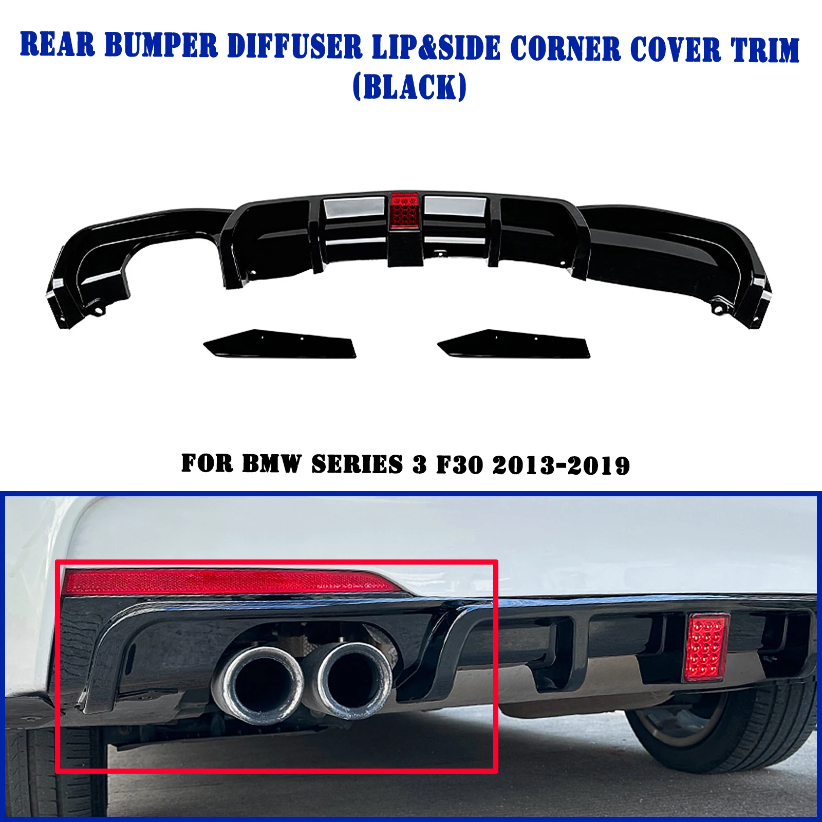 

Rear Bumper Diffuser Lip For BMW F30 3-Series M-Sport 2013-2019 Gloss Black Tail Boot Spoiler Plate Body Protector Bracket Kit