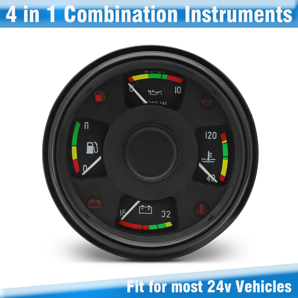 Customized 4 In 1 Gauge Combination instruments Water Temperature+Voltmeter +Fuel Level+Oil pressure Dashboard for 24V Truck Car