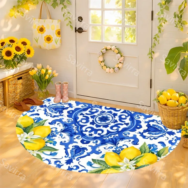 1pc 2D Flat Lemon Semicircular Welcome Mat Indoor Home Decoration Mat Ideal for Doors Festive Decor Decorative Entryway Kitchen