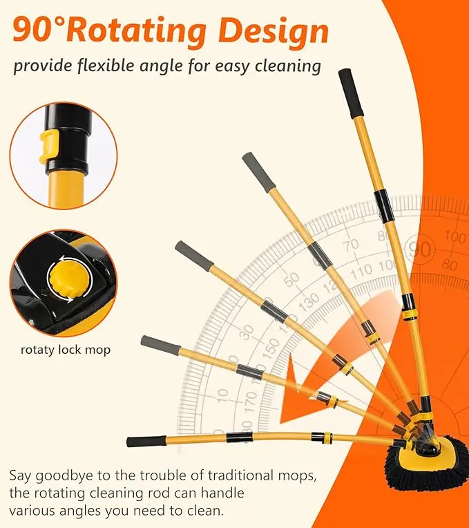 فرشاة تنظيف السيارة، ممسحة تنظيف تلسكوبية ذات مقبض طويل، فرشاة تنظيف بطول قابل للتعديل من الألياف الدقيقة، أصفر.