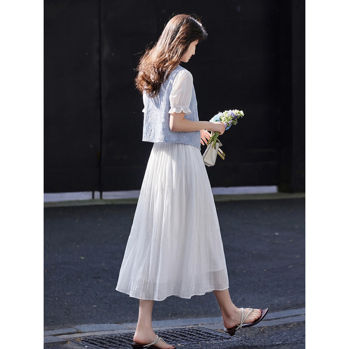 VIMLY ชุดเดรสสีฟ้าขาวสำหรับผู้ - Embroidery White Dress บทวิจารณ์และราคา