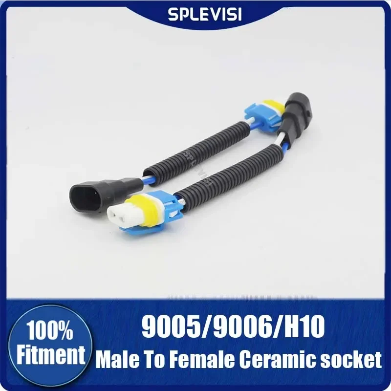 

2Pcs H10 9005 9006 Extension Ceramic Male to Female Wire Harness Headlight Fog DRL Light Replace Socket Plug Adapter Bulb