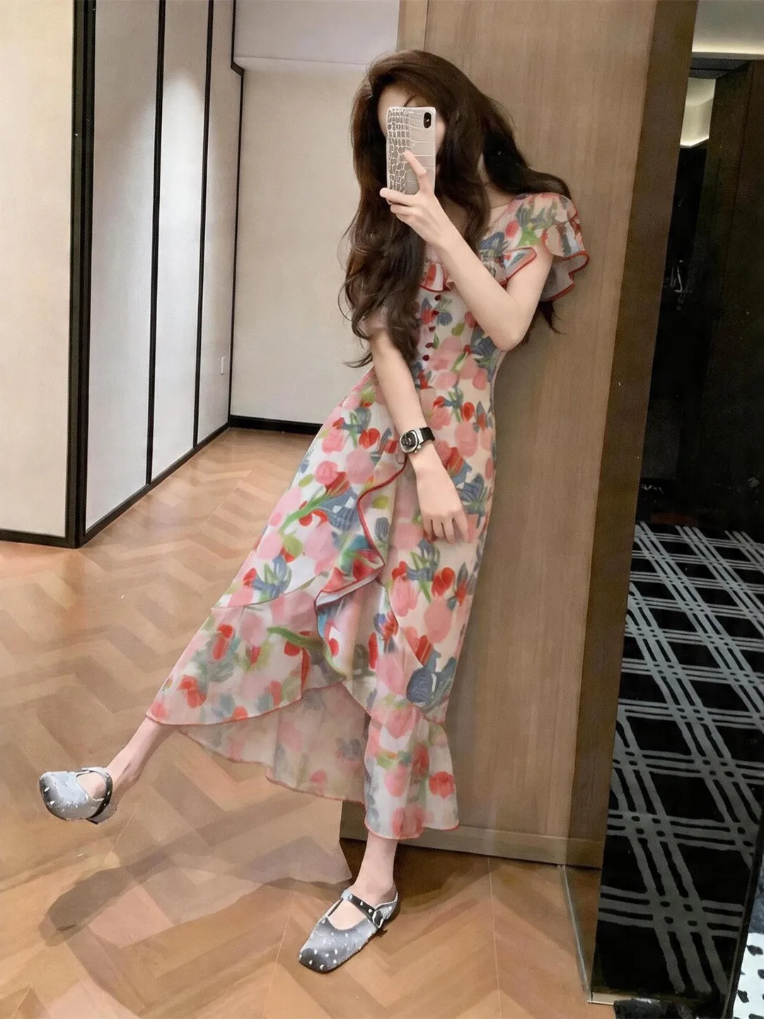 

Retro Unique Beautiful Asymmetrical Tea Break Long Dress Small Audience Design Sensation Absolutely Beautiful Dress Summer Ne...