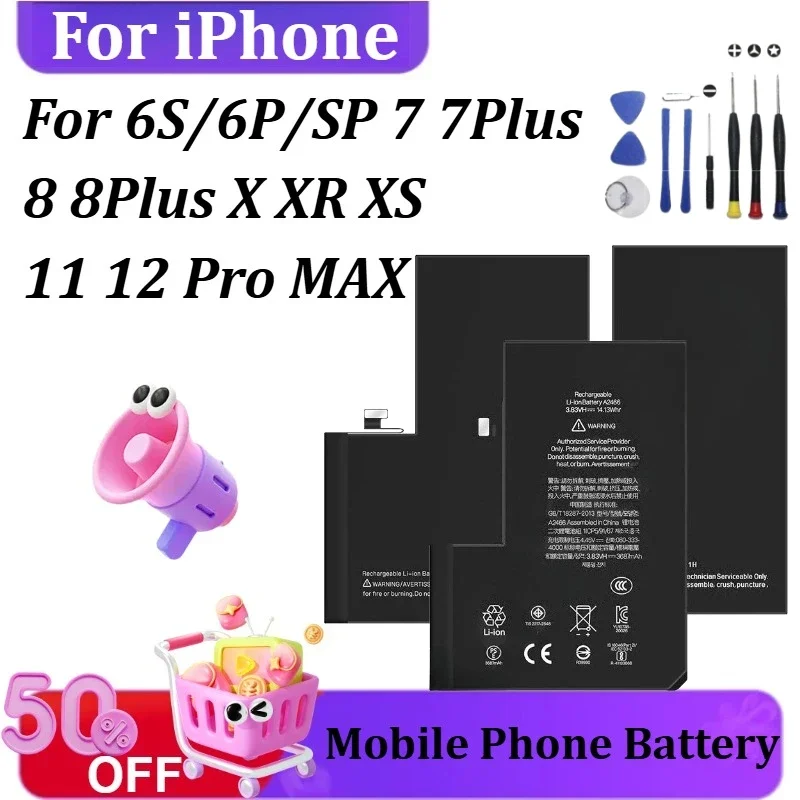 SWZY Mobile Phone Battery For iPhone 6 6S 6P 6SP 7 7Plus 8 8Plus X XR XS 11 Pro MAX 12 12 pro max High-Capacity Replacement +Too