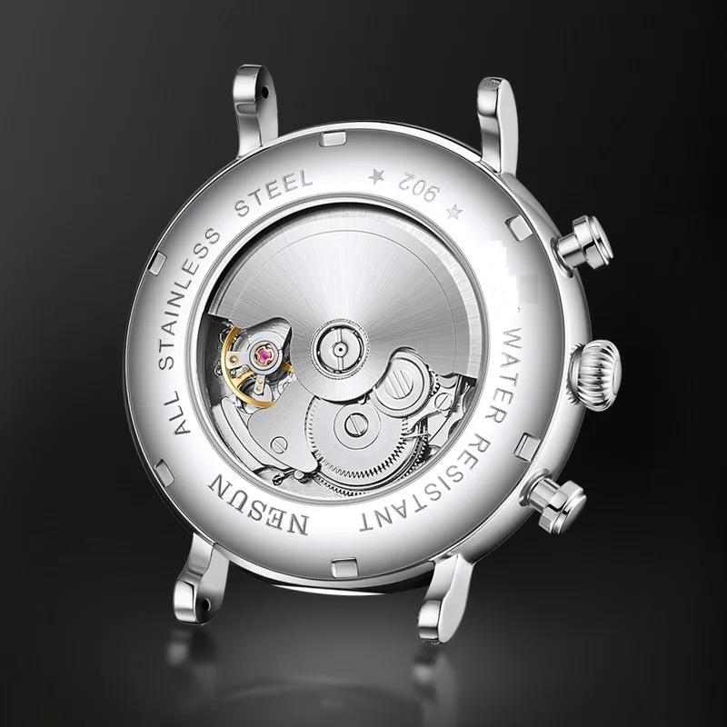 NESUN automatic mechanical men's watch, multi-functional luminous stainless steel classic business men's watch