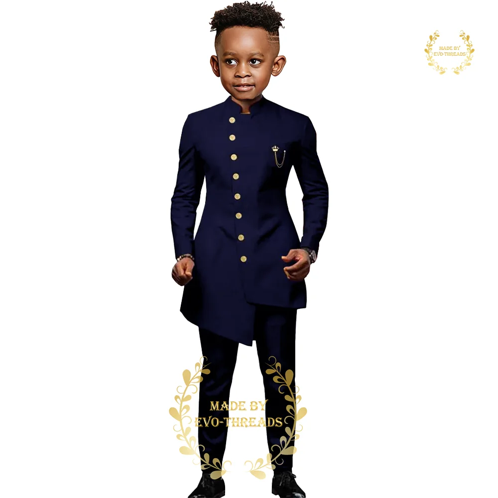 Africa Suit for Boys 3-piece Set (Jacket+pants) Black Dishdasha Tuxedo for Wedding Kids Formal Fashion Custom Outfit Age 2-16 T