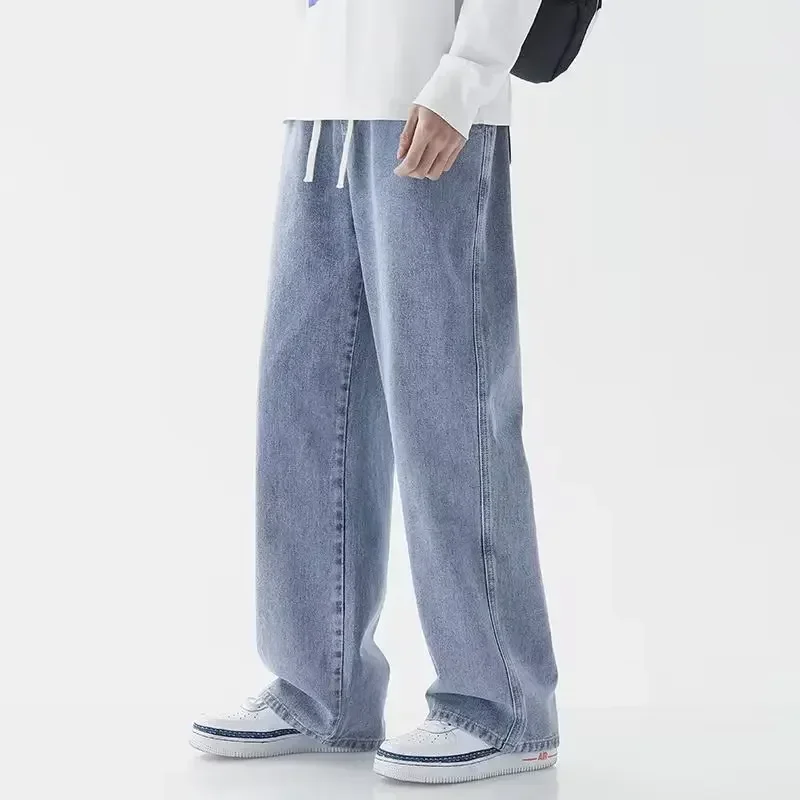 New 2024 Hot Selling Korean Men's Casual Long Denim Classic Men's Straight Leg High Street Denim Wide Leg Pants