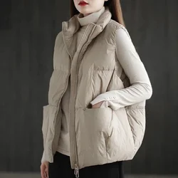 Women's Down Vest 2024 Winter New Loose Thickened White Duck Down Tank Top Sleeveless Female Coat Solid Color Commuter Versatile