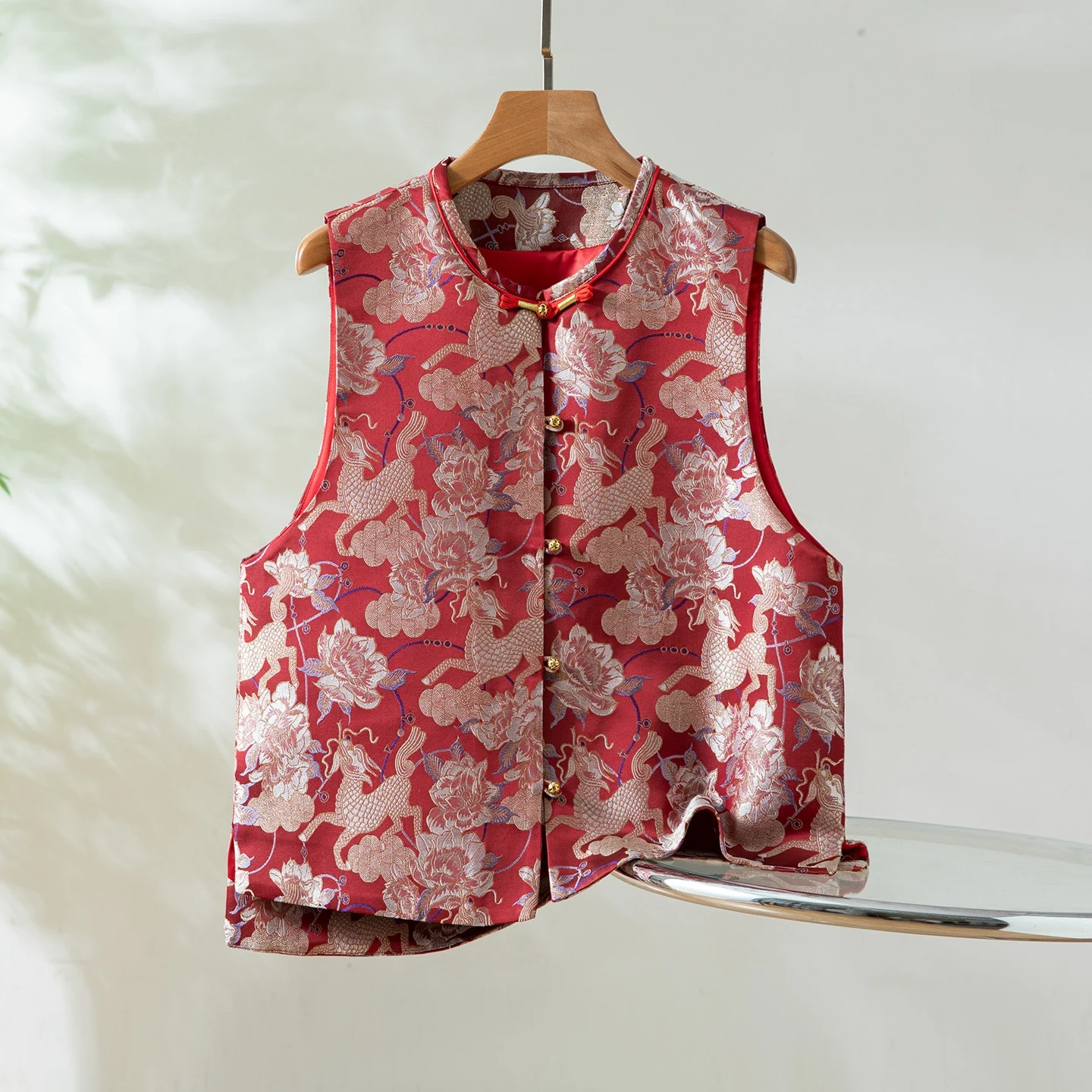 

Silk Song Jin round Ne Women's Vest Traditional Chinese Sle Outerwear Ma Jia Bal Top Faionable Versatile Clothing