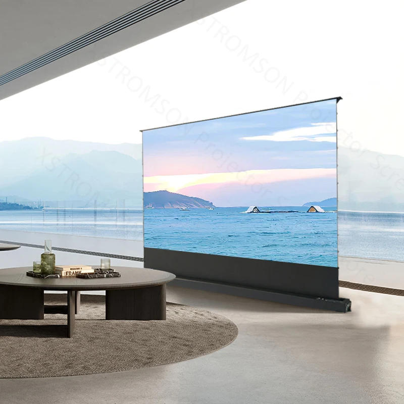 Hot selling 72 inch~150 inch ALR 4K/8K Projection Screen Black Diamond Long Throw Electric Tension Floor Rising Projector Screen