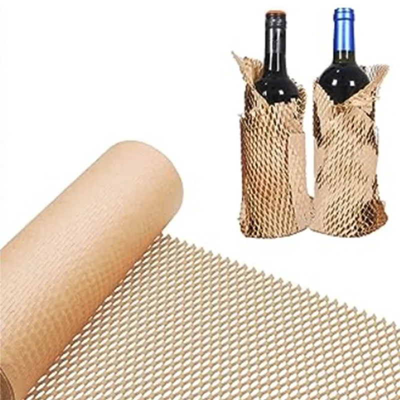 AED7-1PCS Honeycomb Paper Floral Packaging Kraft Paper Degradable Anti-Collision Grid Honeycomb Wrapping Paper Brown