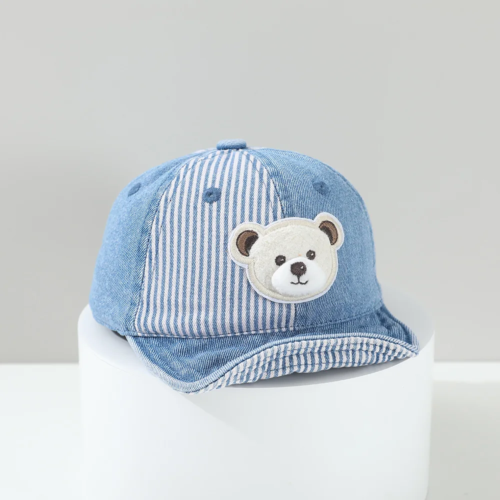 Children's small bear patchwork striped denim soft-brimmed baseball cap - Japanese-style cute style for home and outdoor use
