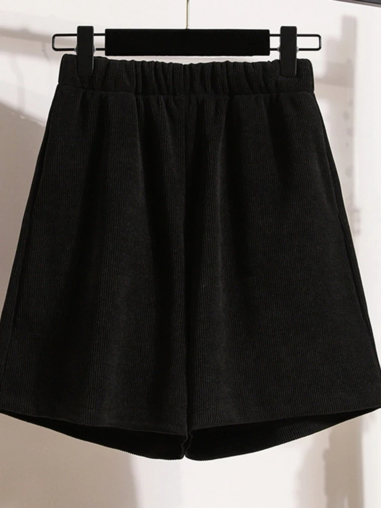 Fall Winter High Waisted Corduroy Wide Leg Shorts Women‘s Loose Fit Casual Versatile Layering Staple A-Line Boot Shorts
