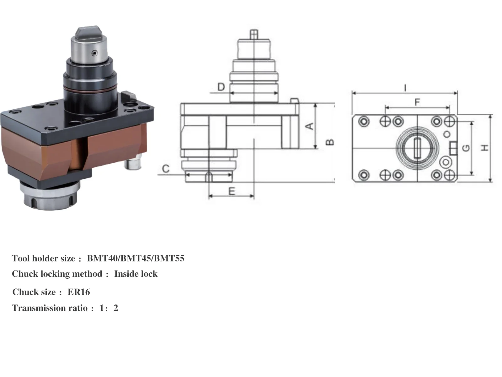 BMT40/BMT45/BMT55/BMT65 BMT High Accuracy Series CNC Living Power Tool Holder Lathe Speed Increasing Power Driven Tool Holder