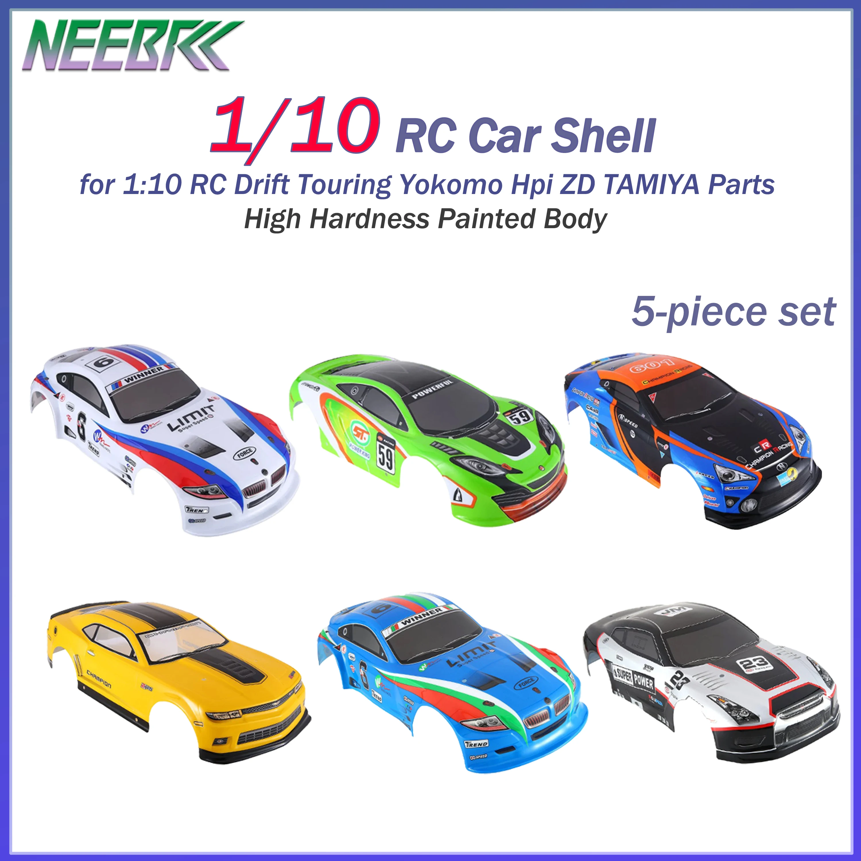 5pcs RC Car Shell Painted Body for 1/10 Racing Car High Hardness 190/195mm Width for 1:10 RC Drift Touring Yokomo Hpi ZD TAMIYA