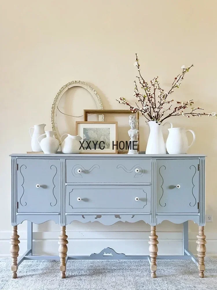 

Solid Wood Sideboard American Living Room Roman Column Art Multi-Functional Curio Cabinet Furniture Complete Set